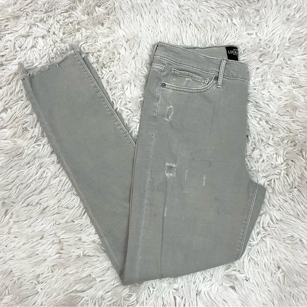 Lucky Brand Light Gray Distressed Brooke Legging Jeans Raw Hem Size 10/30